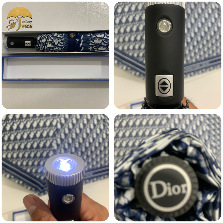 چتر برند دیورDIOR وارداتی چراغ قوه دار جعبه دار با کیفیت پارچه ناو