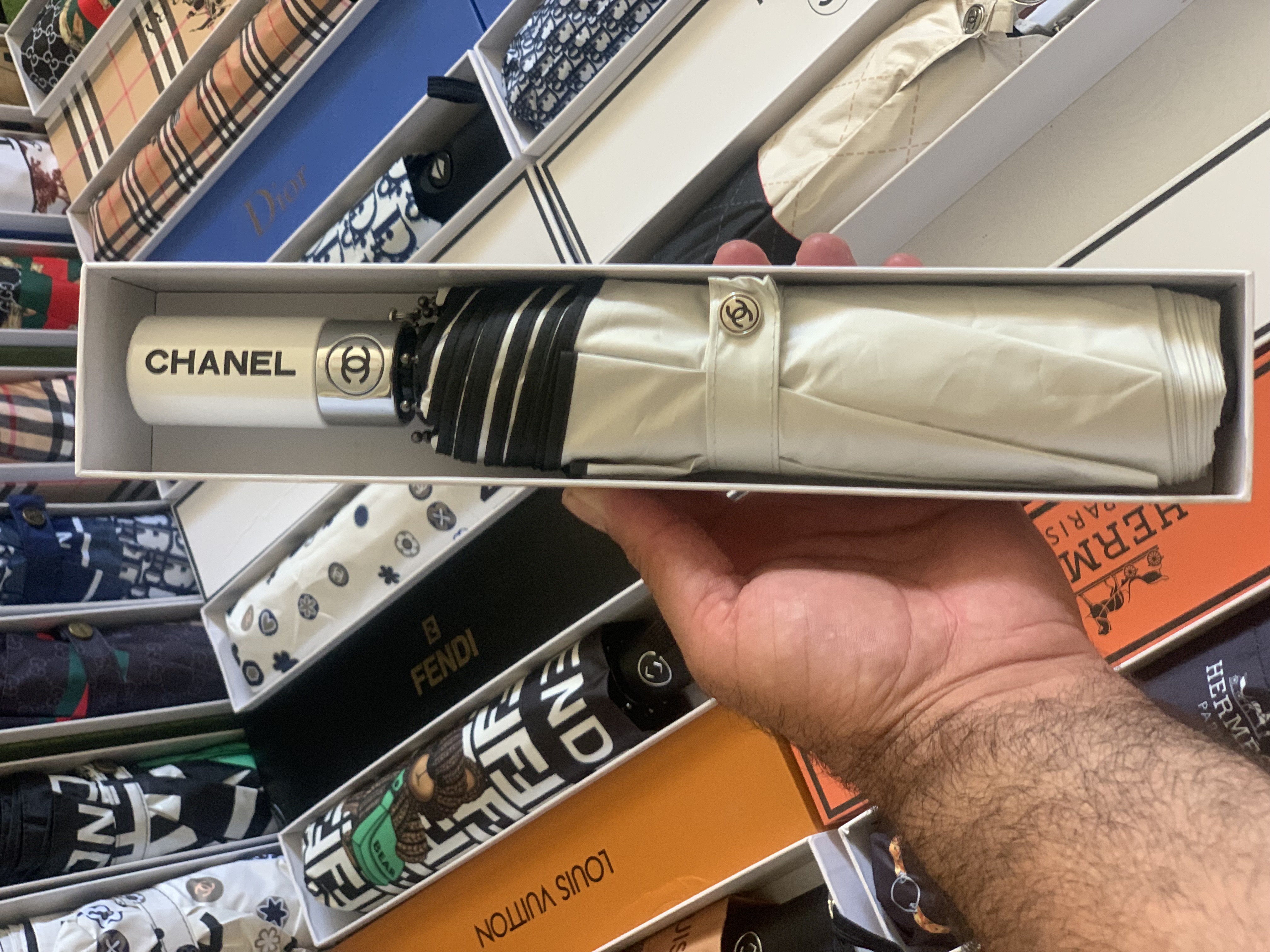 چتر اتومات چنلCHANNLاورجینال  با پارچه نانو جعبه کادوی